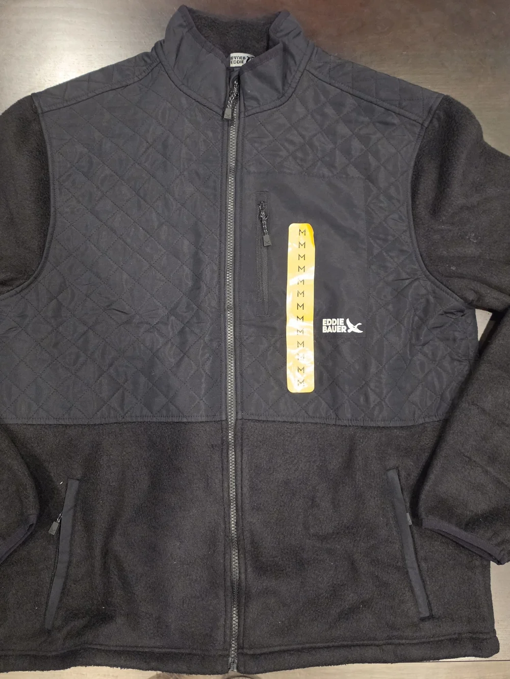 Eddie Bauer Black Quilted-Panel Fleece Jacket, M